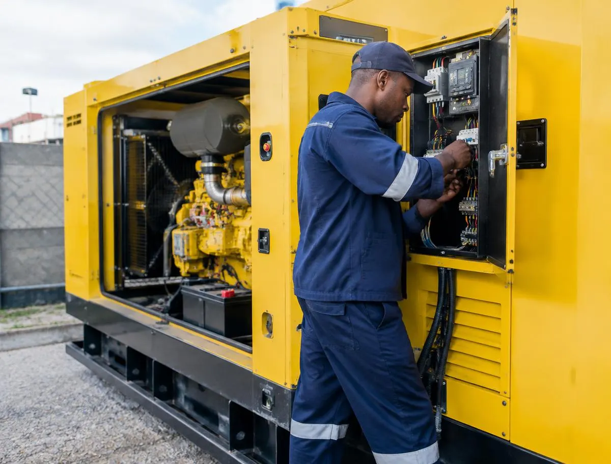 Technician servicing a diesel generator